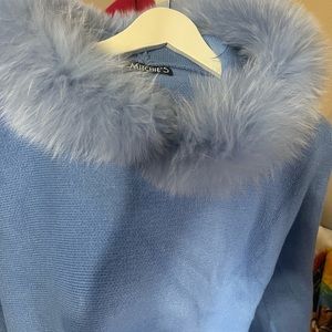 Beautiful baby blue cape with fur hood. Like new!